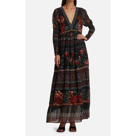 FARM Rio Dresses & Skirts - FARM Rio Black Maxi Dress with Red & Green Floral Print